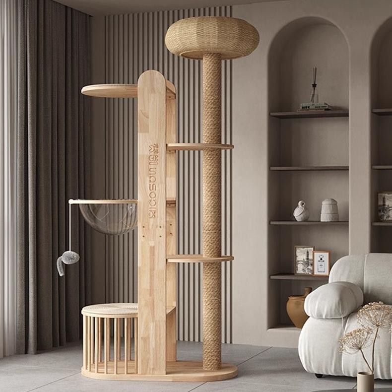 cat tree Kayu solid mewah kucing perayap sarang kucing pohon kucing kapsul ruang platform kucing bes
