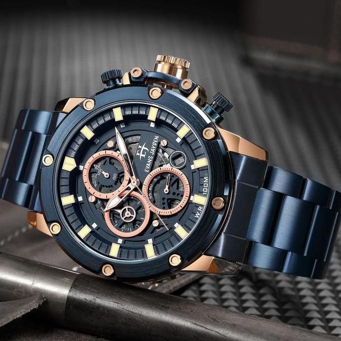 Murah Diskon Evans Jayden Jam Tangan Pria 9570 Rantai Stainless Steel Chronograph Kaca Sapphire Wate