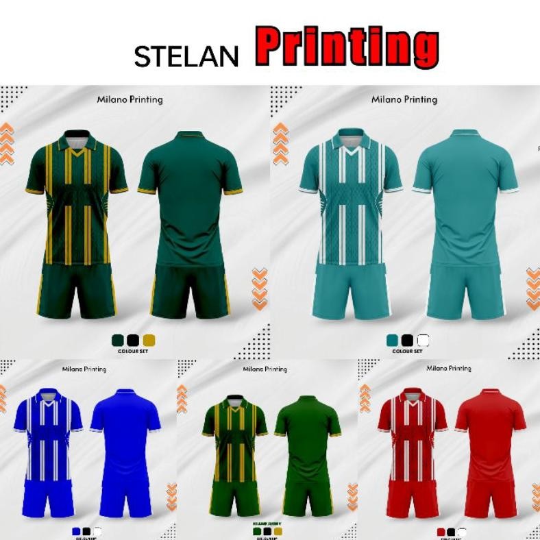 READY STOK Stelan Jersey Futsal Jersey Bola Printing Desain Merah Biru Toska Putih Model Jersey Timn