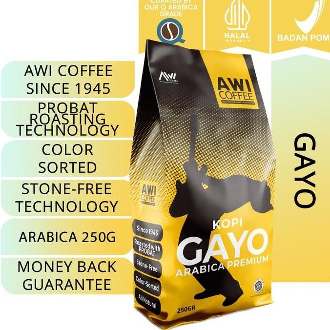 

AWI COFFEE GAYO ARABICA PREMIUM 250GR BIJI | ROASTED COFFEE BEANS | ACEH GRADE 1 KUALITAS EKSPOR TERMURAH