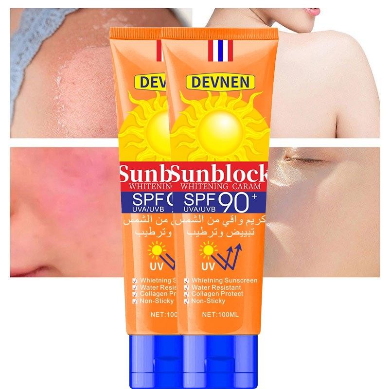 Devnen Spf 90 Sunscreen Badan Wajah Krim Sunblock Badan Uv Protection Pelindung Matahari Kulit Berje