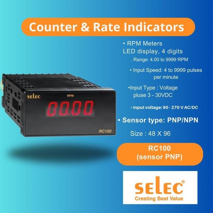 Rpm Meter Selec Rc100 ( Sensor Pnp ) Digital Rpm Meter