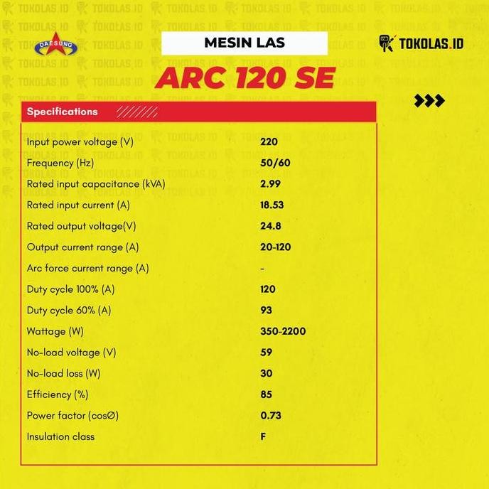 Mesin Travo Trafo Las MMA Stick Inverter Welding Daesung ARC 120 SE Ampre 450 Watt Korea Murah Termu