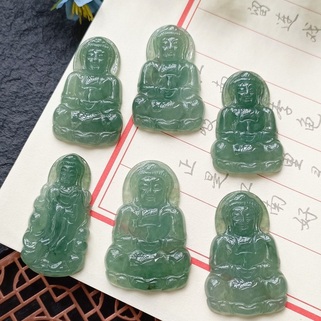 Jadeit Alami Murni A Huo Nuo Es Jade Air Es Lem Basah Minyak Es Liontin Jade Guanyin Hijau Ornamen G
