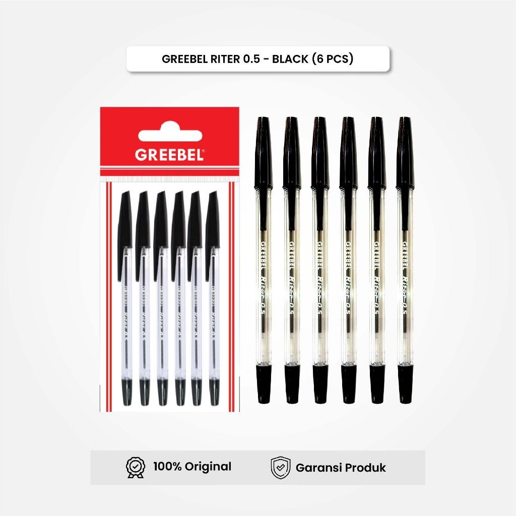 

GREEBEL Pulpen Ballpen / Riter 0.5 Tinta Hitam (6PCS/SET) / Ballpoint Bolpen Bolpoin Pena Gel