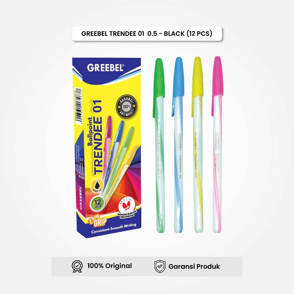 

GREEBEL Pulpen Bolpen Trendee 01 Tinta Hitam (12PCS/SET) Ballpen pena
