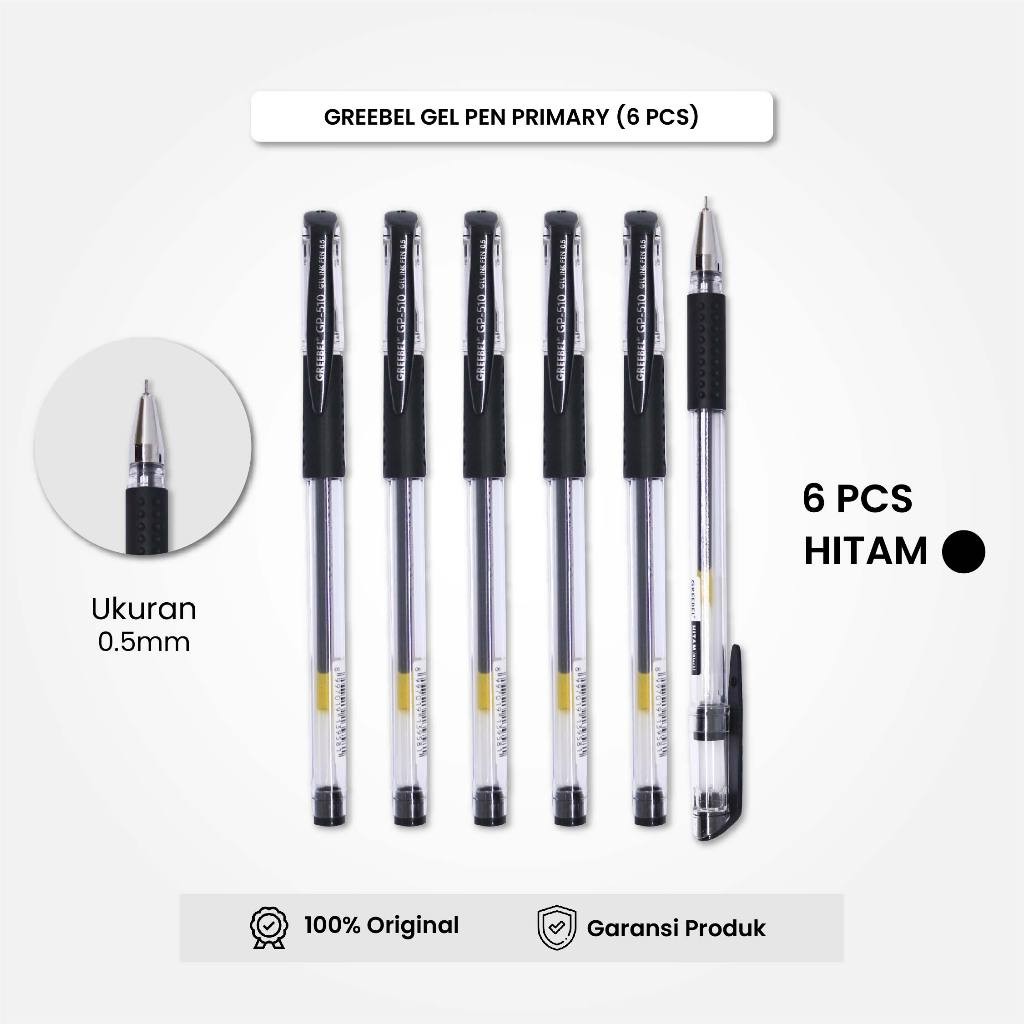 

Pulpen Gel / Gel Pen GP-510 Primary Hitam 0.5 (6PCS/SET) / Ballpen Gel Ballpoint Bolpen Gel GREEBEL / Vemilo
