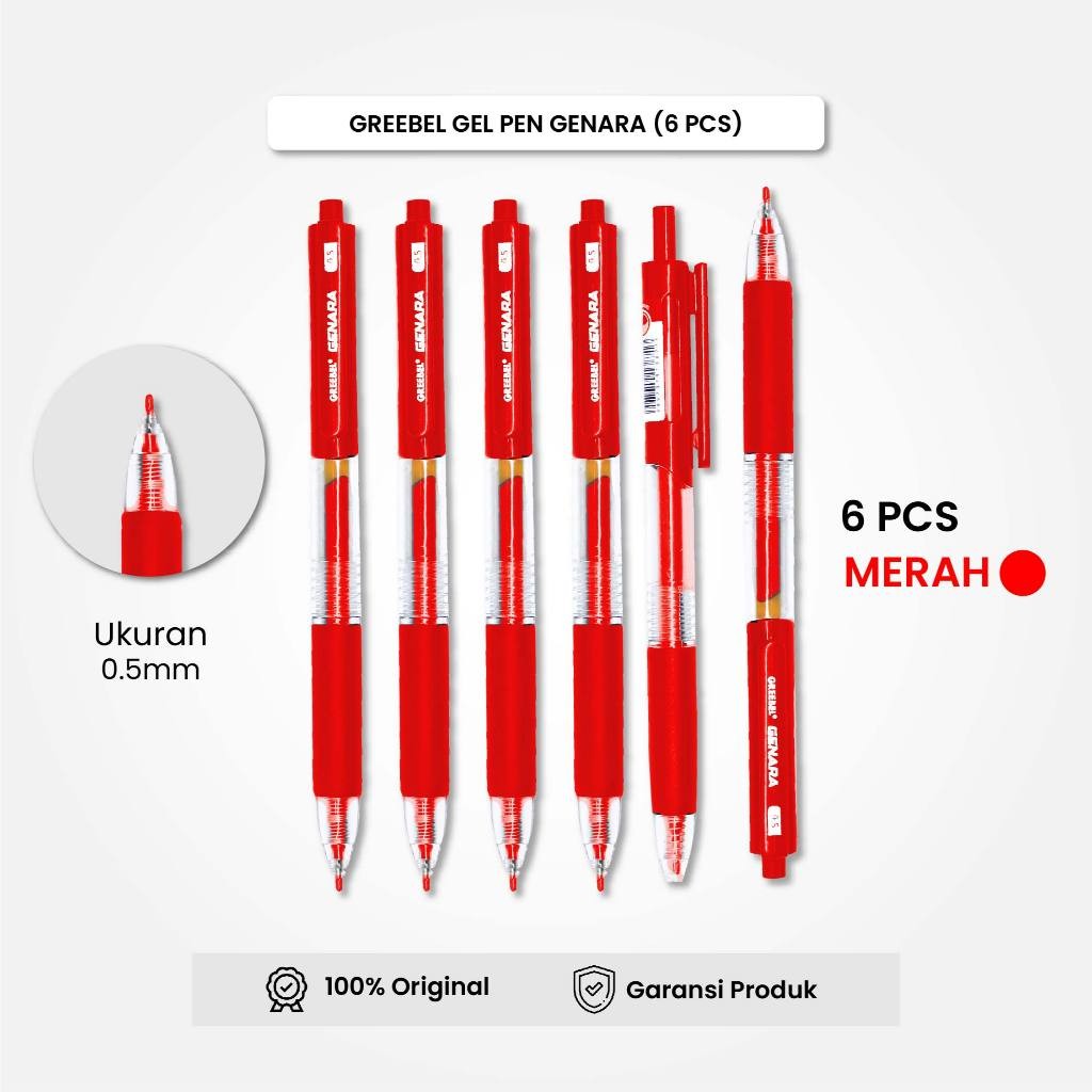 

GREEBEL Gel Pen Pulpen Pena GP-508 Genara Merah 0.5 (6PCS/SET) / Pulpen Gel Murah Grosir