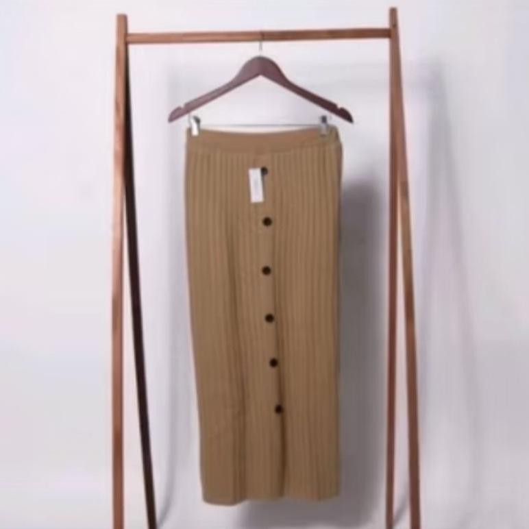 YZ VIOR Rok Span rajut tebal/span rajut wanita kancing depan