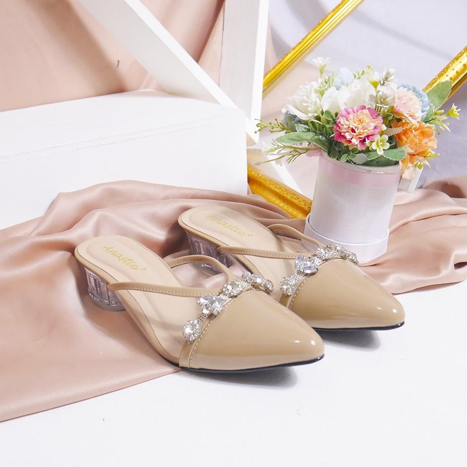 Anastie Aurel -  Sendal wanita |  Heels Hak Kaca 3cm | Sendal wanita kekinian