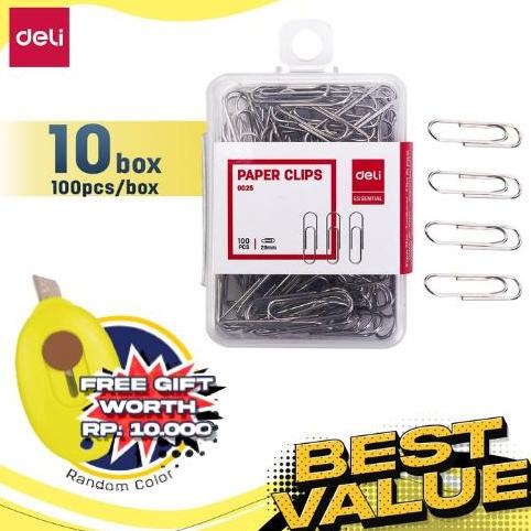 

Termurah Deli Combo ATK Ekonomis 10pak Paper Clip isi 100pcs/pak Free Cutter
