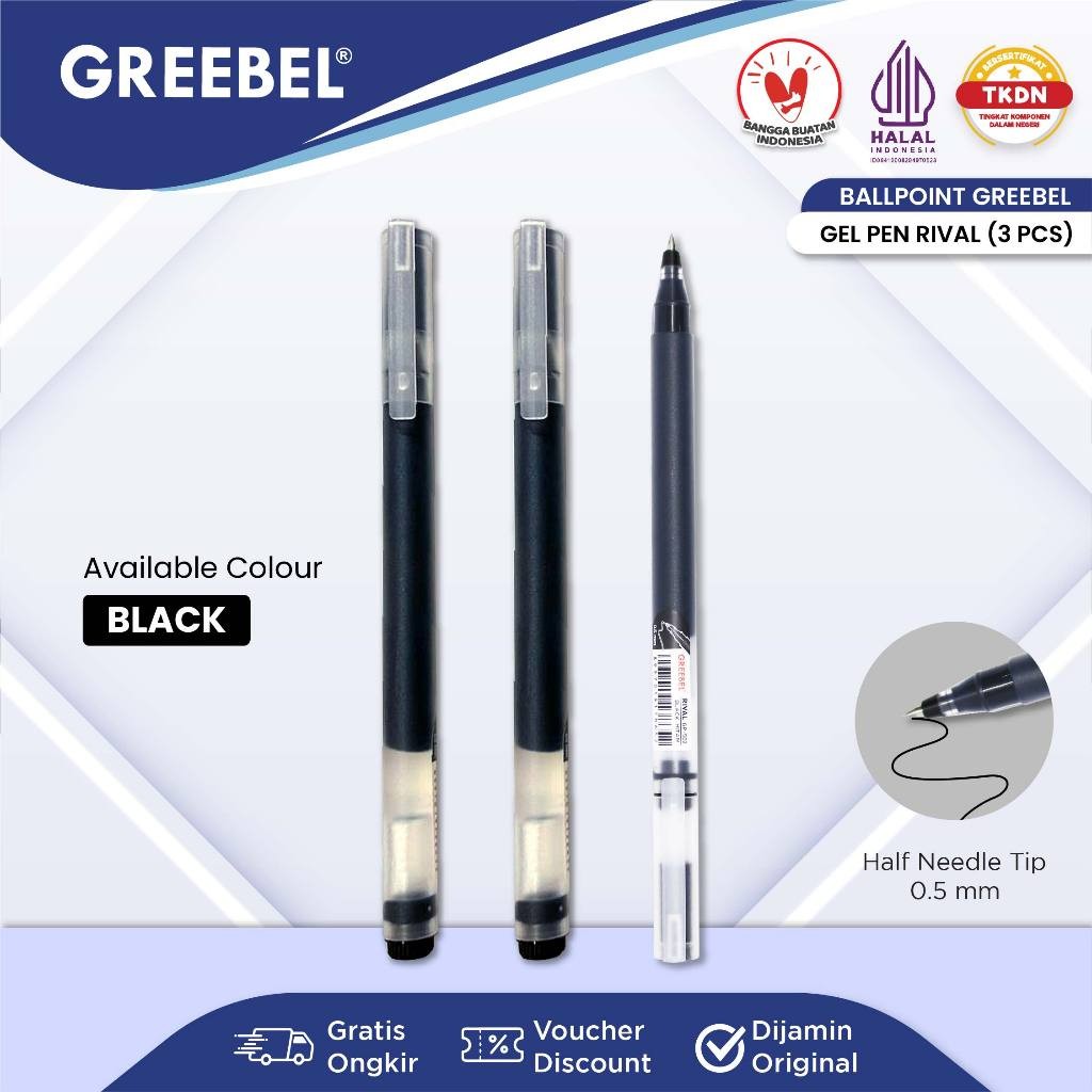 

GREEBEL PULPEN GEL / Gel Pen Rival GP-502 0.5 Hitam (3PCS/SET) / Ballpen Gel Ballpoint Bolpen Bolpoin Pena Gel