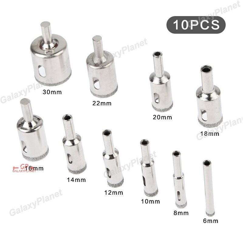 15/10Pcs Set Mata Bor Kaca Keramik Granit Marmer Batu Porselen Diamond Hss Holesaw Pelubang/Mata Bor