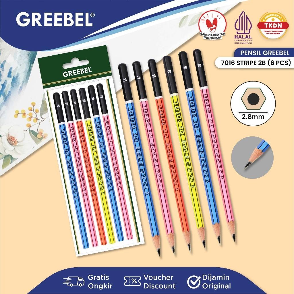 

GREEBEL Pensil kayu 2B Stripe 7016 (12PCS/SET) Pensil Tulis Karakter Ujian Sekolah