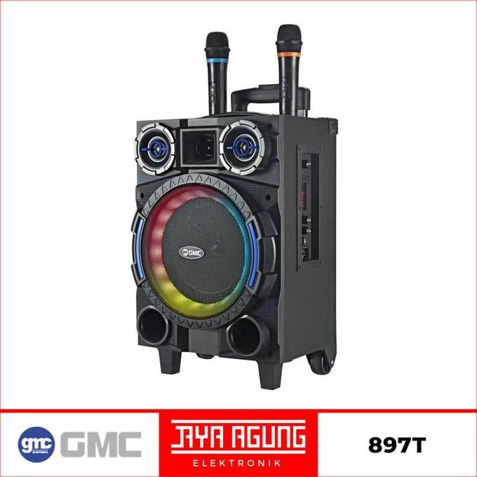 Speaker Portable 8 Inch Karaoke Aktif Bluetooth 2 Mic Gmc 897T 897 T New Stok