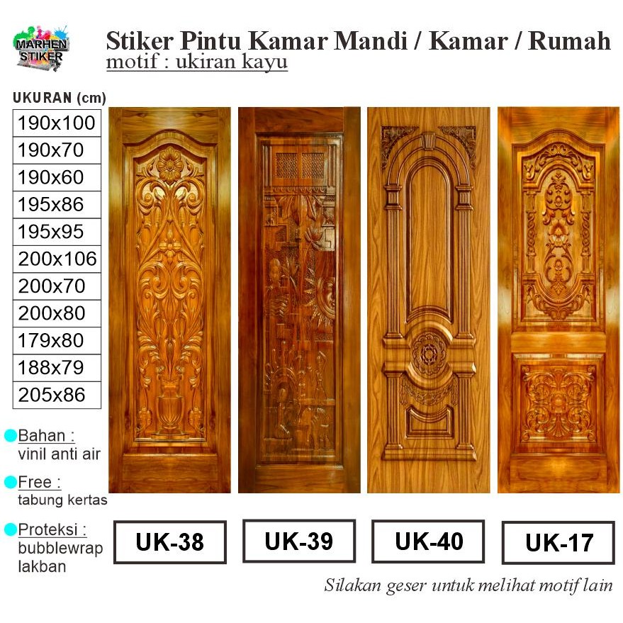 Stiker Pintu Kamar Mandi dan Pintu Rumah Motif Ukiran Kayu
