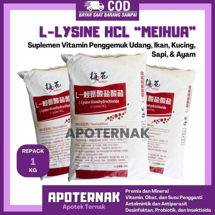 Terlaris Termurah Lysine 1Kg - Suplemen Vitamin Penggemuk Udang Ikan Kucing Sapi Ayam | L-Lysine Mon