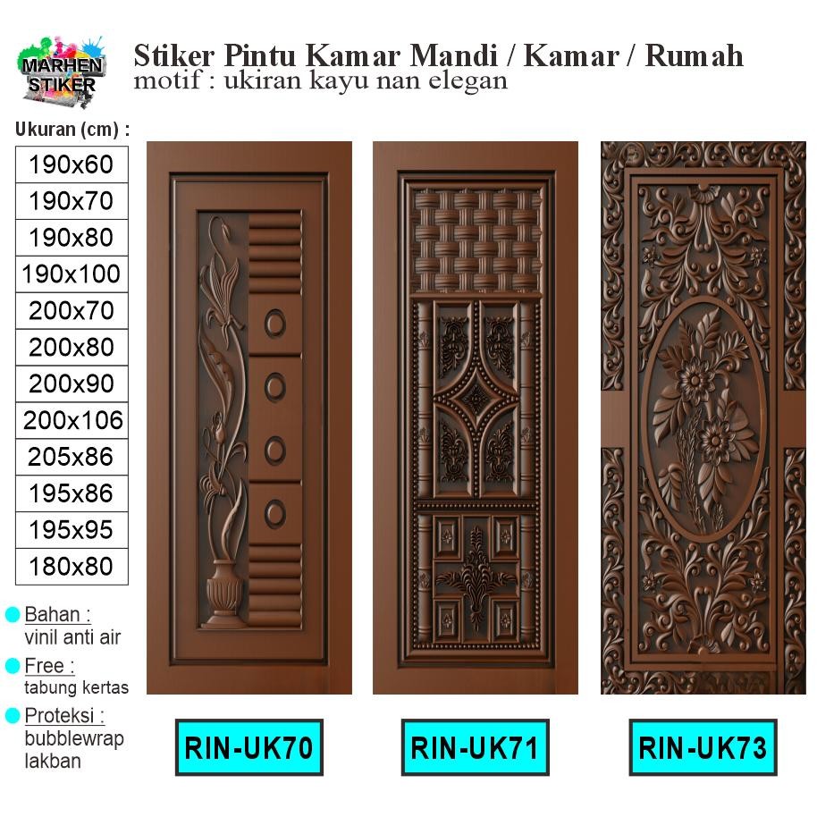 Stiker Pintu Kamar Mandi/Pintu Kamar/Pintu Rumah Motif Ukiran Kayu