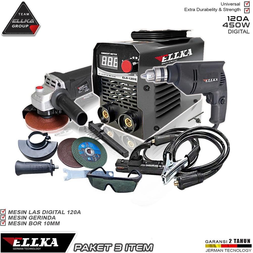 PAKET Mesin Las ELLKA Bor Set 10mm Gerinda Mesin Las Inverter MMA 130A 380 watt Mesin las listrik Me