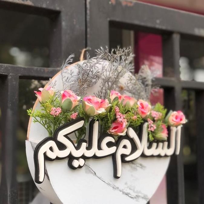 Diskon Hiasan Pintu 3D Assalamualaikum Vas Bunga Bulat Bunga Artificial