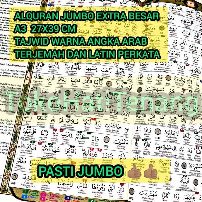 ready ALQURAN BESAR A3 LANSIA JUMBO TAJWID WARNA TERJEMAH LATIN PERKATA