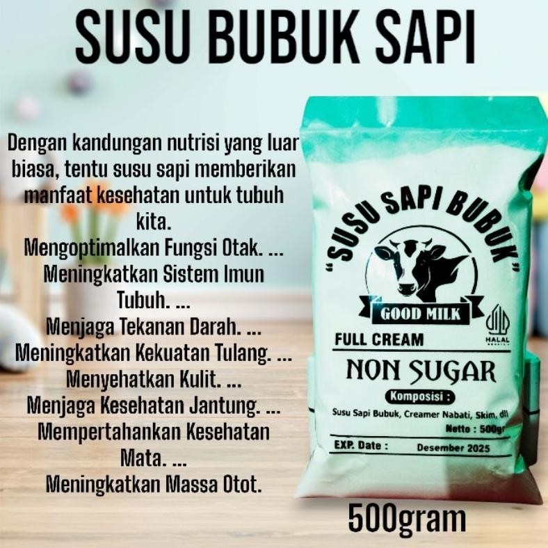 

NEW!!! Susu Bubuk Sapi Fullcream Non Sugar (Tawar/Plain) Netto 500gram
