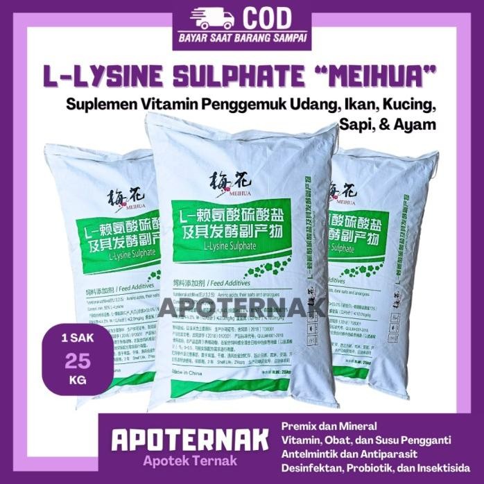 Terlaris Lysine Sulfate 70% 25 Kg - Suplemen Vitamin Penggemuk Kucing Anjing Udang Ikan Sapi L-Lysin