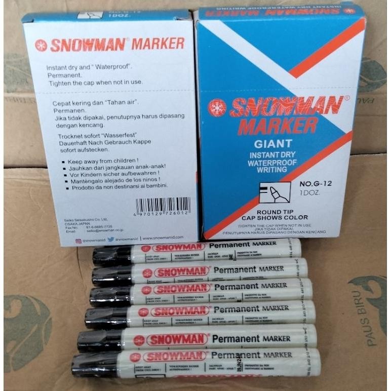 

RB Spidol Snowman Permanent Spidol Permanen Hitam Warna Hitam Isi 12Pcs/Box G-12 G-12