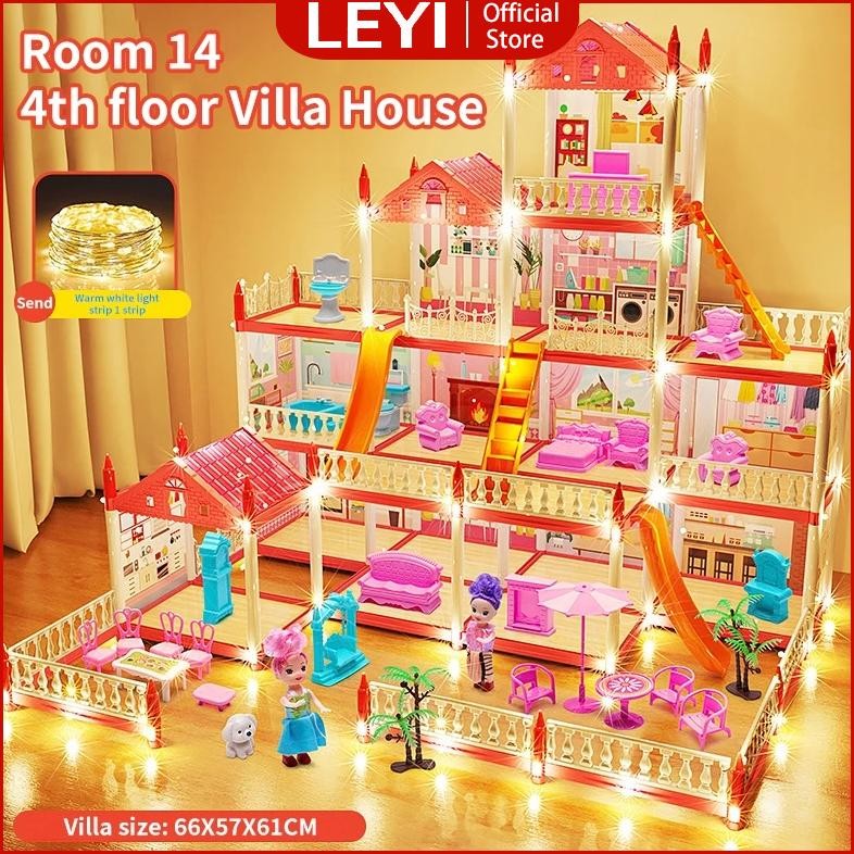 Rumah Barbie Mainan Rumah Rumahan 3D Princess Kastil Villa Dengan Lampu Dan Boneka Perakitan Murah