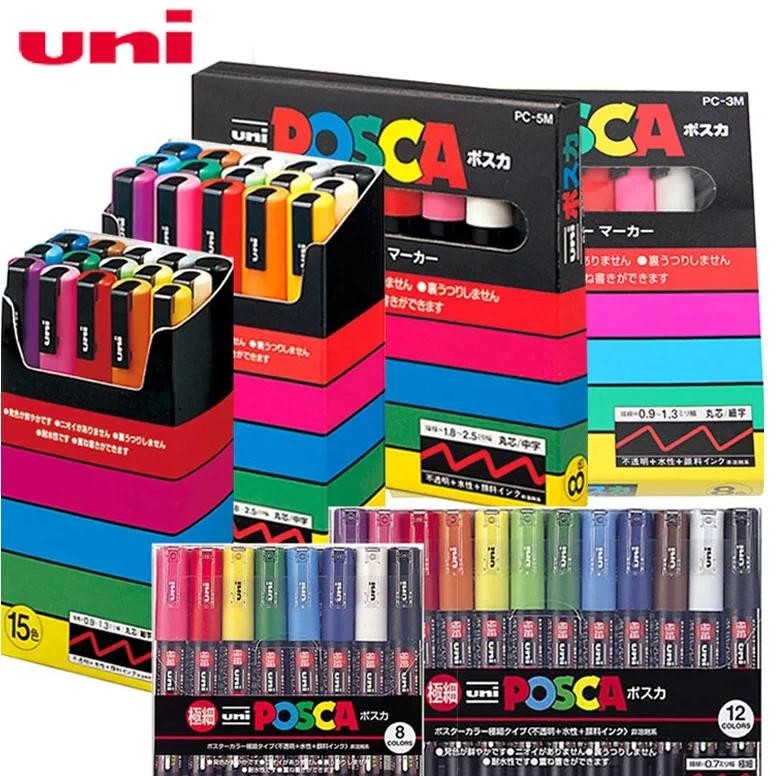

Uni Posca Paint Marker Pens Set Pc-1M Pc-3M Pc-5M 7/8/15 Pop Poster Colour Water-Based Pigment Ink With Original Vinyl Pen Case