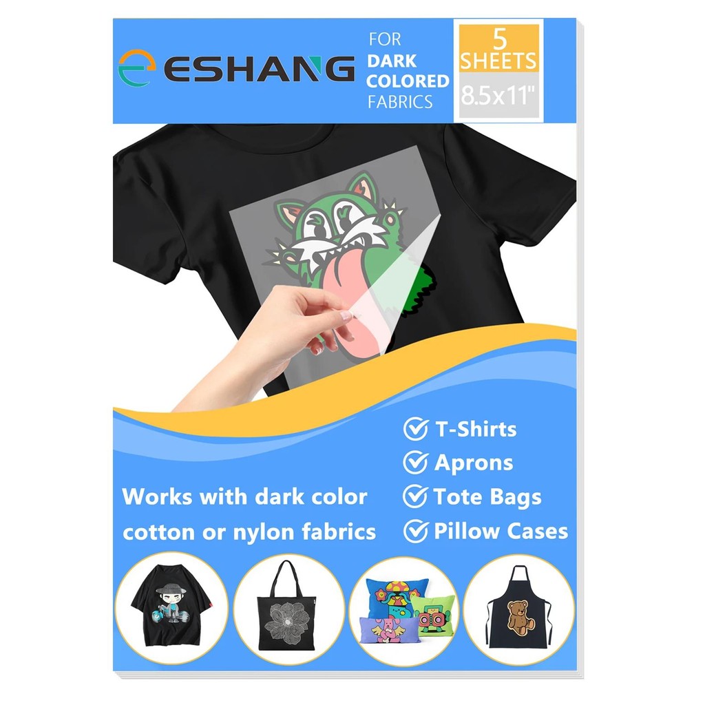 

5 Sheets 8.5 X 11" Dark Fabrics Heat Transfer Paper For T Shirts Printable Heat Transfer Vinyl For Iron On Transfers For Inkje