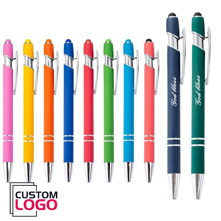 

10Pcs/Lot Custom Logo Screen Touch Simple Metal Ballpoint Pen Personalized School Teacher Gifts Advertising Stationery Wholesale
