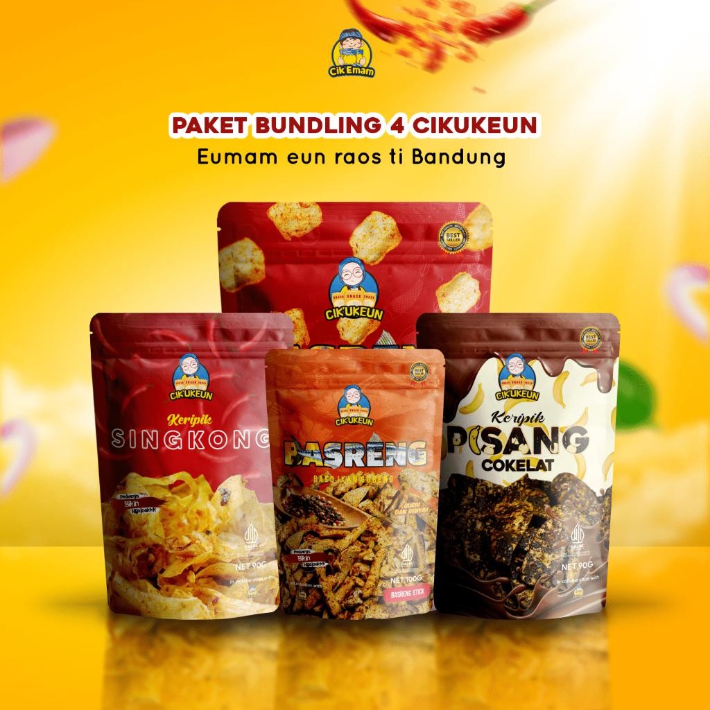 

NEW PRODUCT CIKUKEUN X CIKEMAM - BUNDLING 4 - BASRENG STICK KERIPIK SINGKONG PISANG - PEDAS MANIS GURIH NATURES TOUCH.