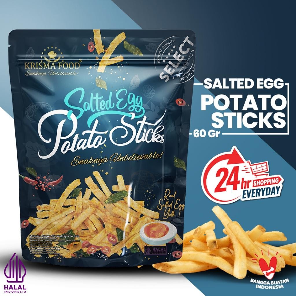 

NEW PRODUCT SALTED EGG POTATO STICKS - POUCH 60GR NATURES TOUCH.