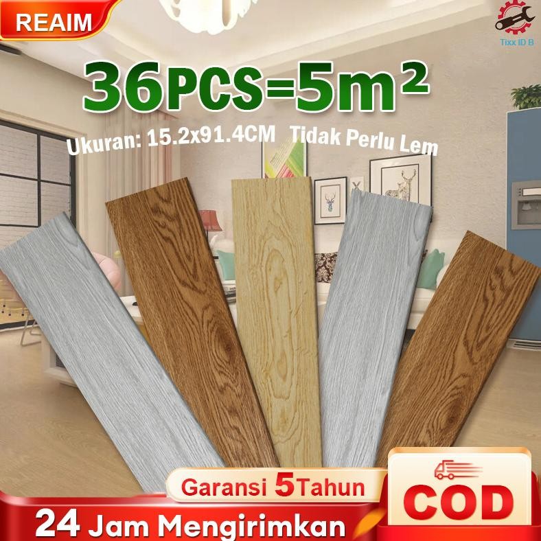 REAIM Vinyl Stiker Lantai Kayu Flooring Vinyl PVC High Quality Sticker Vinyl 1 box (36 Pcs)