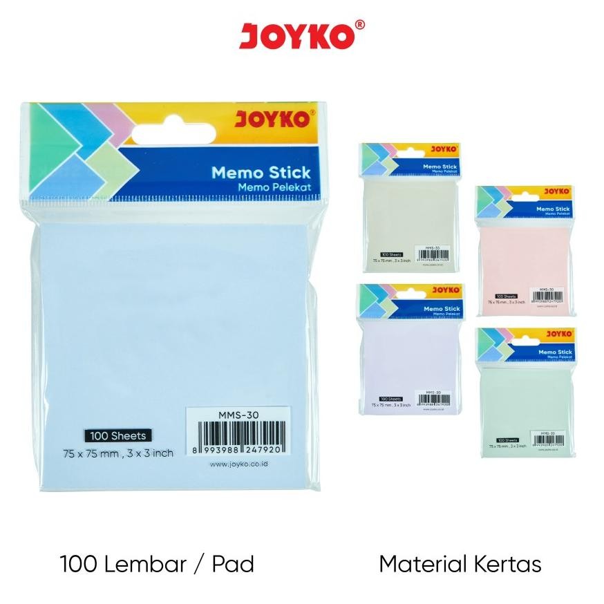 

''Terlaris" Memo Stick Sticky Note Kertas Memo Tempel Joyko Mms-30 Morandi Color / Mms-3 ~ 4 (9 Warna) Murah