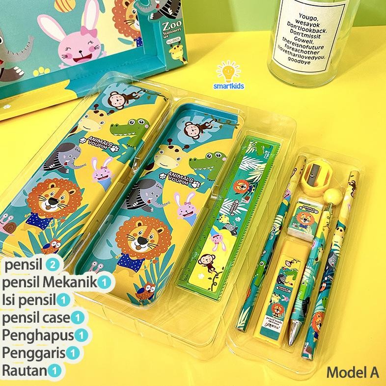 

Kt78 Alat Tulis Set Paket Komplit 7 In 1 / Stationery Complete Lengkap / Kotak Pensil Anak / Souvenir Hadiah Kado / Sekolah Karakter Kartun Lucu Animal Hewan / Perlengkapan Tulis / Tempat Pensil