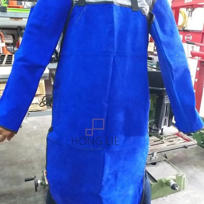 APRON LAS KULIT SET(DADA +LENGAN)/CELEMEK KULIT LAS BIRU