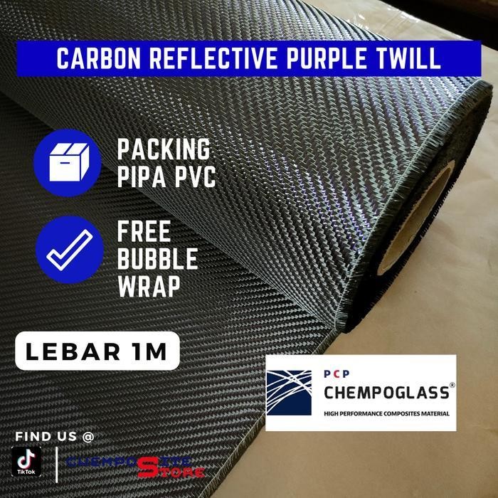 Serat Carbon Fiber Kevlar Purple Reflective Metalic Twill 200Gsm L 1M Original Dan Terpercaya