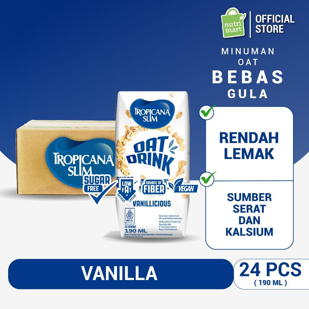 

NEW PRODUCT 1 KARTON - TROPICANA SLIM OAT DRINK 190 ML (RTD) 24 PCS - MINUMAN OAT BEBAS GULA NATURES TOUCH.