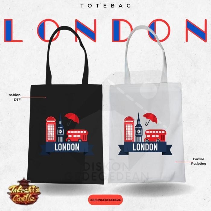 Murah Diskongedegedean Totebag London Souvenir Tas Oleh Oleh London Kanvas Resleting 2