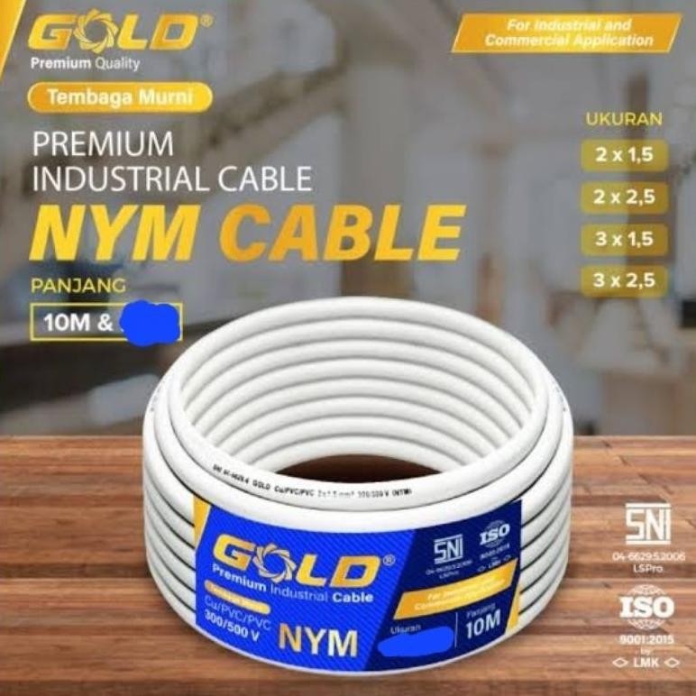 GOLD NYM CABLE 10M SNI / NYM KABEL LISTRIK GOLD 10METER SNI / KABEL LISTRIK GOLD NYM 10 METER ( 2X1,