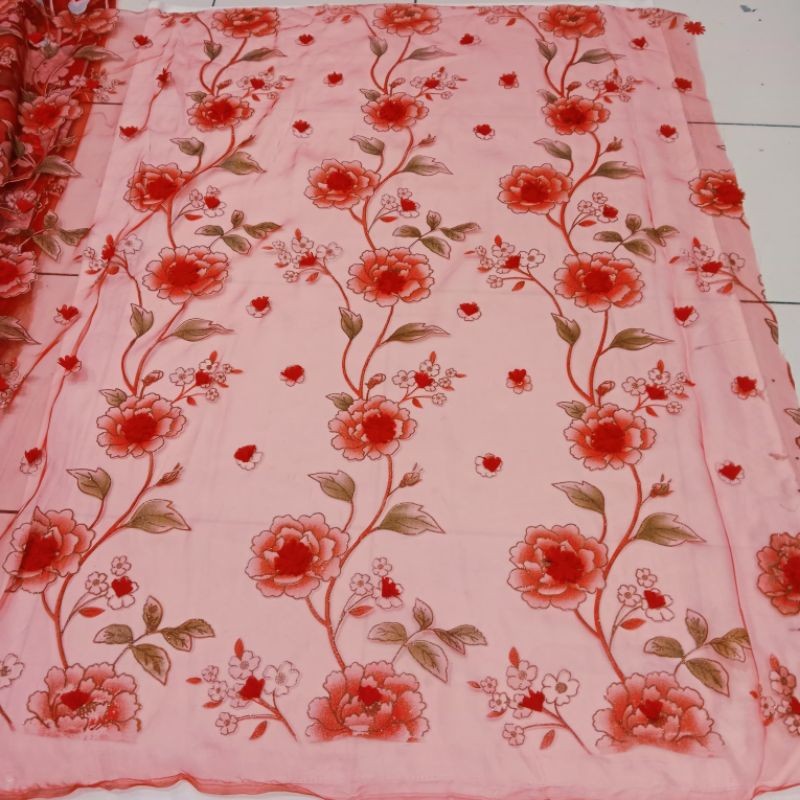 Bahan/Kain Organza Printing/Organza Motif Bunga
