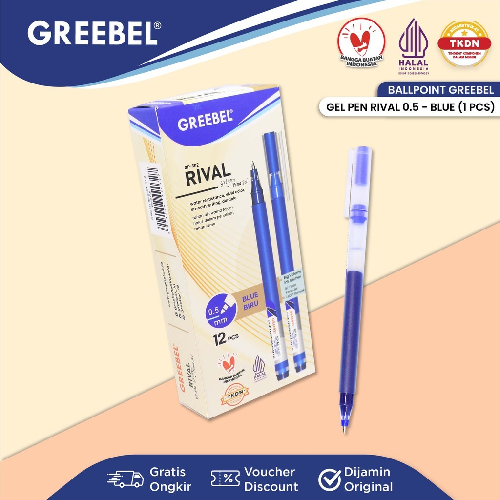 

GREEBEL Pulpen Gel / Gel Pen Rival GP-502 0.5 Tinta Biru (1PCS) / Ballpen Gel Ballpoint Bolpen Bolpoin Pena Gel
