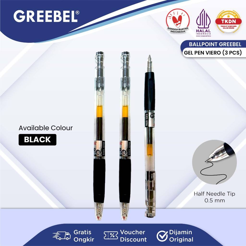 

GREEBEL PULPEN GEL / Gel Pen GP- 504 Viero 0.5 Hitam (3PCS/SET) Ballpen Gel Ballpoint Bolpen Bolpoin Pena Gel