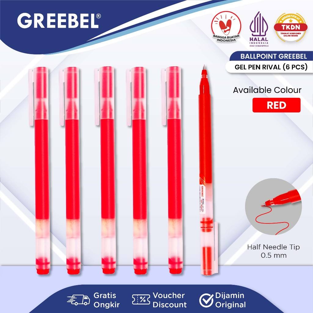

GREEBEL Pulpen Gel / Gel Pen GP-502 Rival 0.5 Merah (6PCS/SET) / Ballpen Gel Ballpoint Bolpen Bolpoin Pena Gel