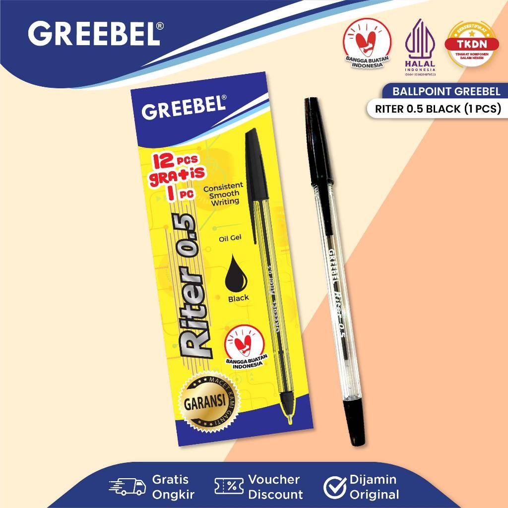 

GREEBEL Pulpen Ballpen / Riter 0.5 Hitam (1PCS) / Ballpoint Bolpen Bolpoin Pena Gel