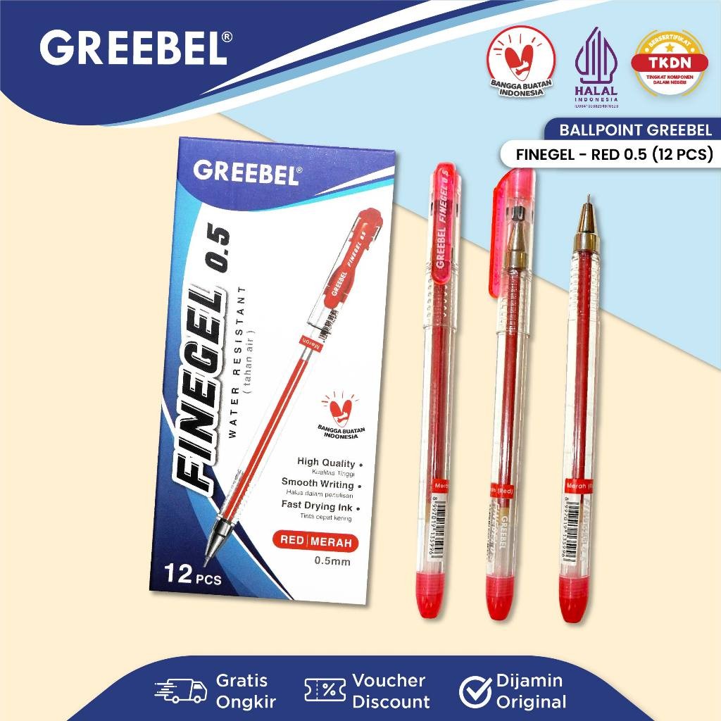 

GREEBEL Pulpen Gel / Gel Pen Fine Gel 0.5 Merah / Ballpen Gel Ballpoint Bolpen Bolpoin Pena Gel 501