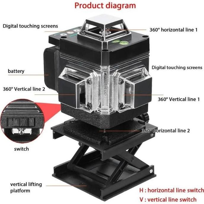 . 4d 16 Line Waterpass Laser Bangunan Level Leser Bangunan Keramik Timbangan Alat Tukang Meter Krami
