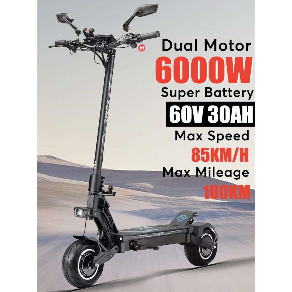 YUME Hawk pro 6000W Dual Motor Electric Scooter Thumb Throttle NFC Display Max Speed 85KM/H 60V-30AH